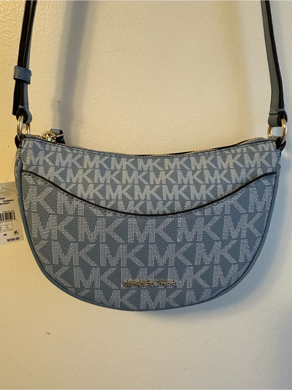 Michael Kors Light Blue Signature Crescent Shoulder Bag